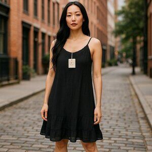 New BE Beach by Exist Small Black Embroidered Spaghetti Strap Dress Swim Coverup